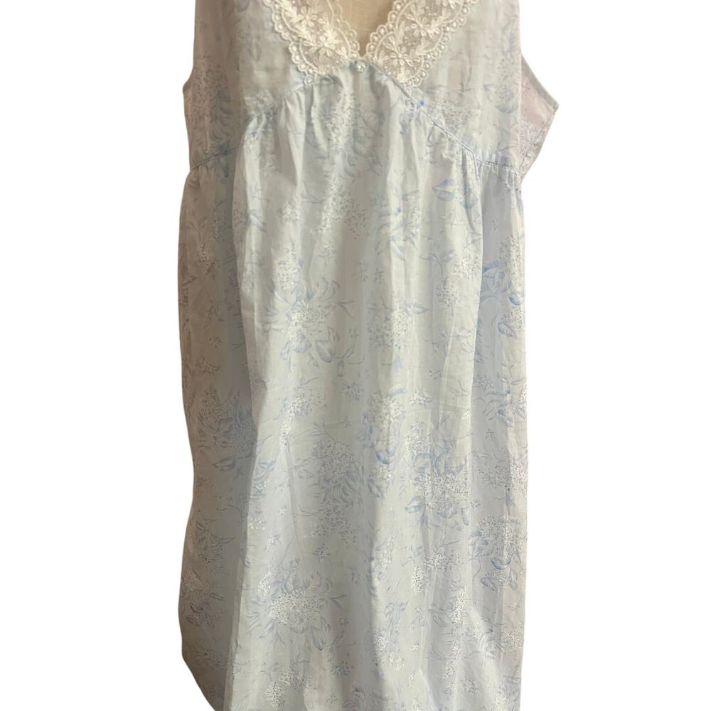 Eileen West White & Blue Floral Lace 100% Cotton Long Ballet Nightgown Size 2X - Picture 5 of 6